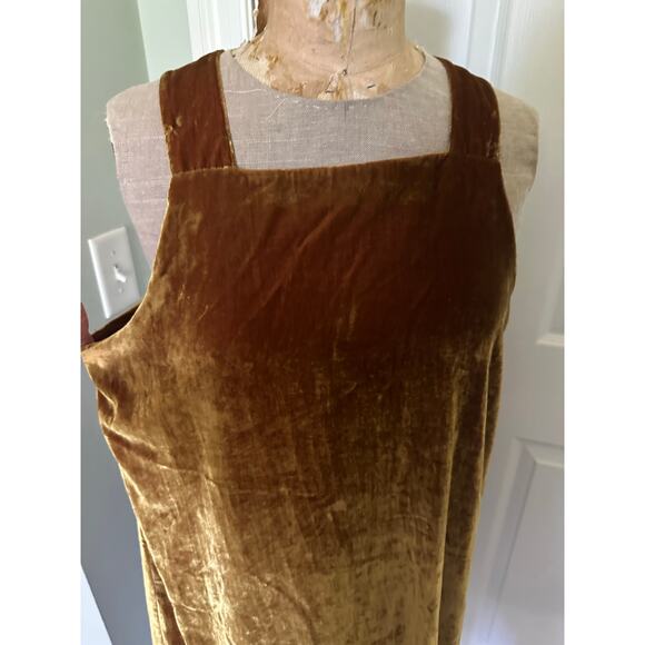 Loft velvet shift dress gold sz L lined sleeveless crushed - Picture 16 of 16